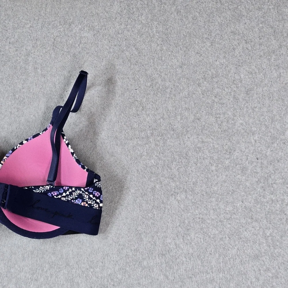 PINK Women Bra 34C Navy Floral Wear Everywhere T Shirt Lightly Lined